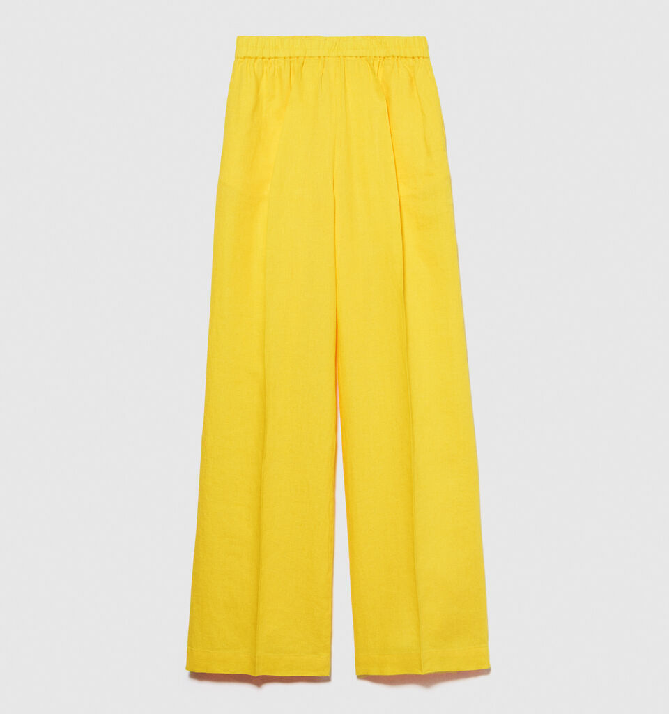 100% linen flare fit trousers - women's flared trousers - Yellow | Sisley image number 6